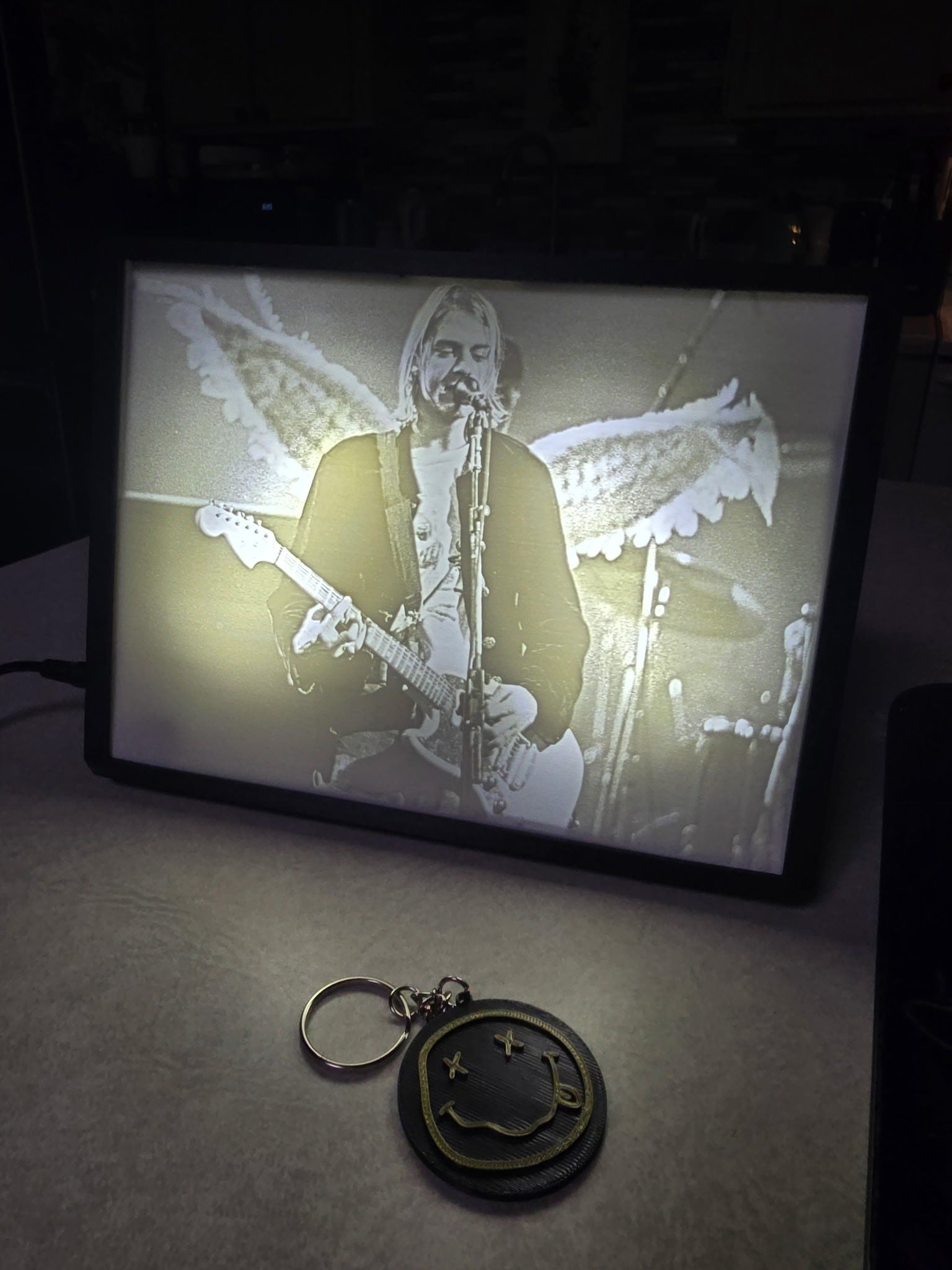 Kurt Cobain 3D printed lithophane light box illuminated