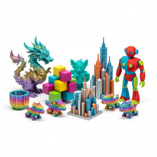 Variety of colorful custom 3D prints