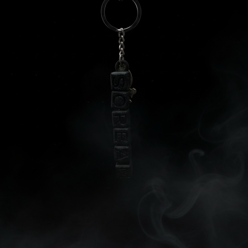 Ghostface keychain text tag dark version on pitch black background