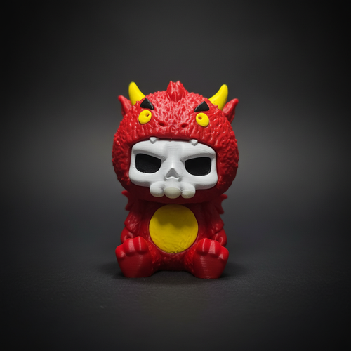 Scorchi chibi dragon demon figurine - front skull face view