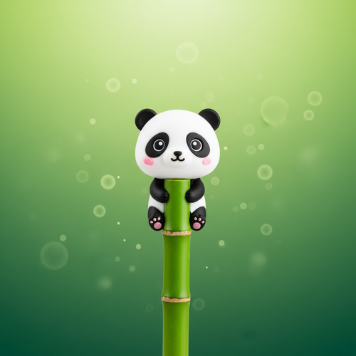 Chibi panda straw topper on green bamboo background